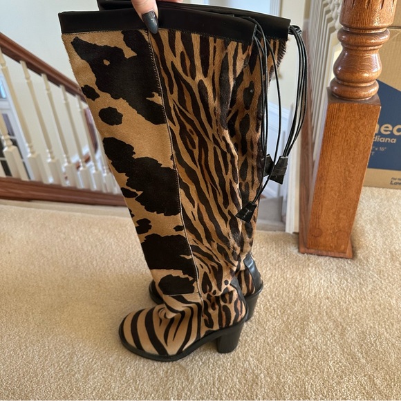 donald j pliner vintage womens 6.5 shoes heeled boots horse hair animal print - Picture 3 of 5